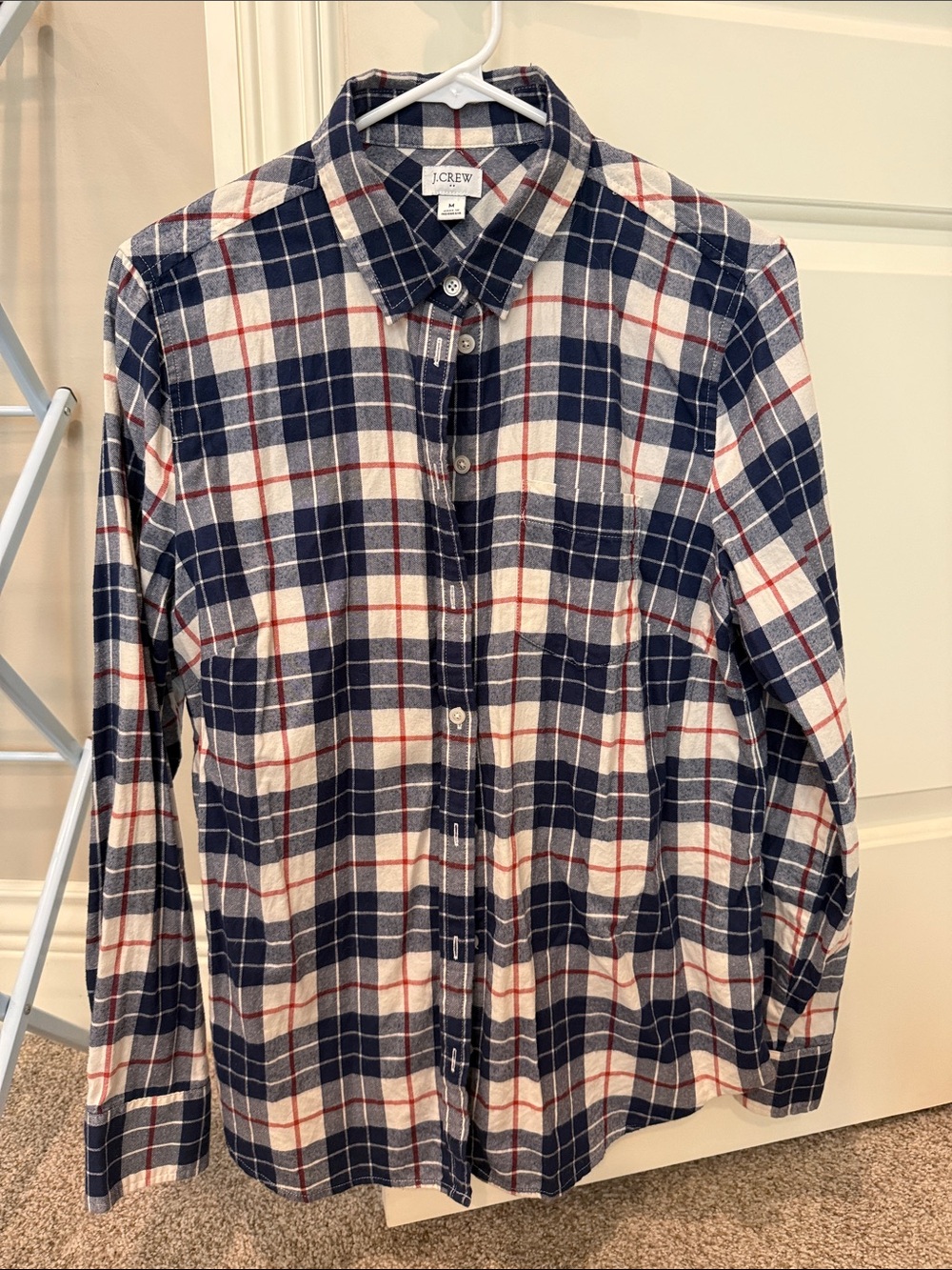 J. Crew women’s  Navy, White & Red flannel Button-Down Shirt
